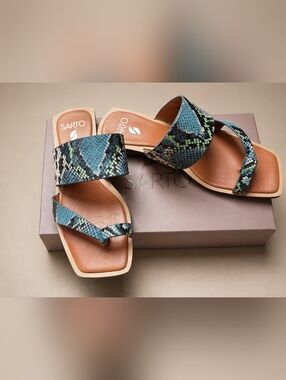 Franco Sarto Blue and Green Snake Print Sandals